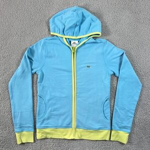 Lacoste Full Zip Hoodie Women US S (EU/4) Blue Lime Green Logo Stretch VTG NWT